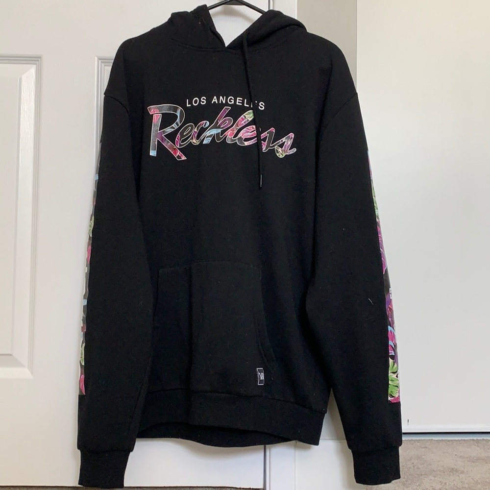Y&R Black & flower flannel hoodie (large)